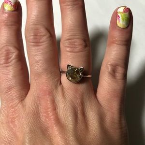 Silver Cat Ring with Amber colored Stone